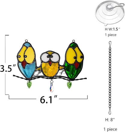 Multicolor Owl Decor Stained Glass Window Hanging,Best Bird Gifts for Owl Lovers Women,Bird