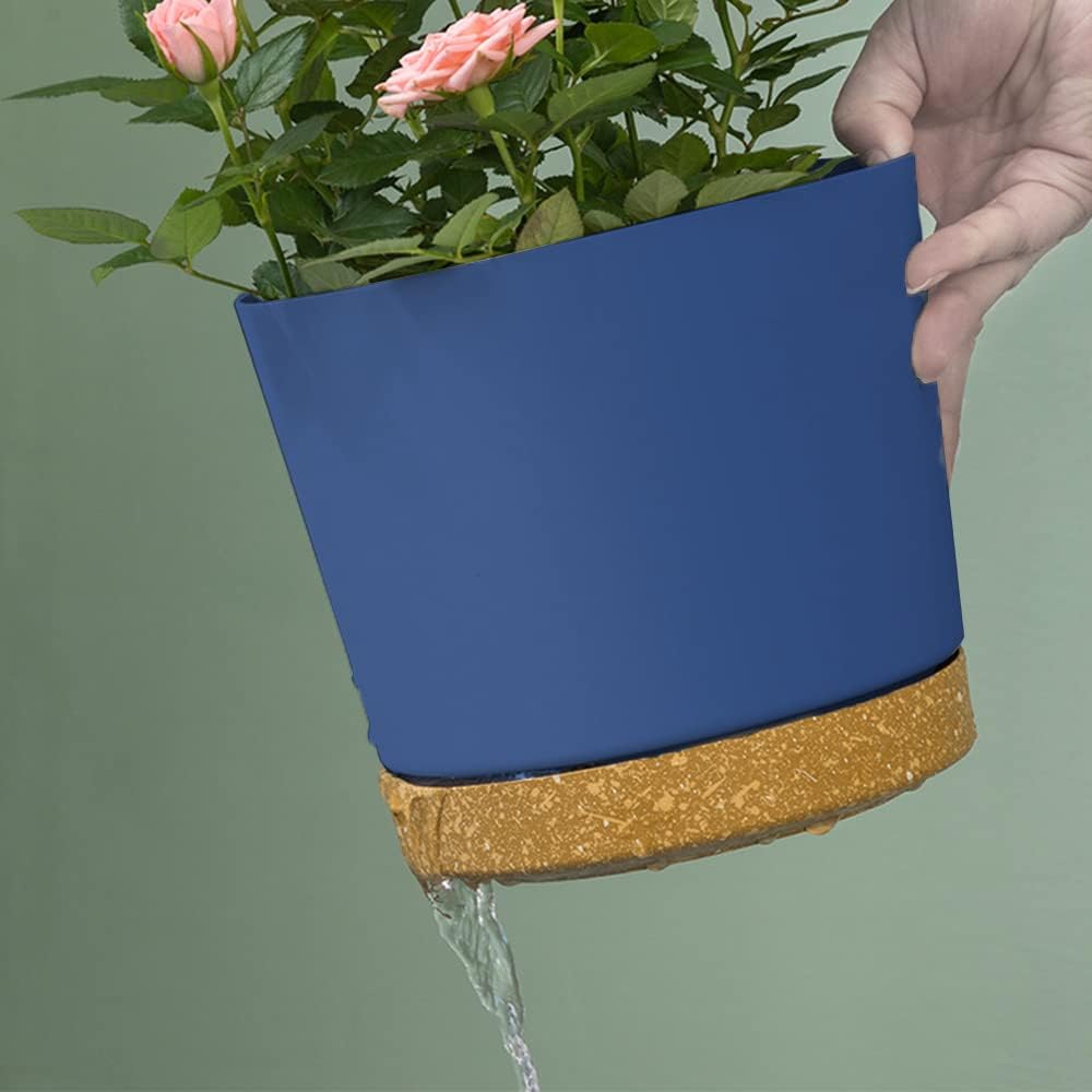 ZMTECH Plant Pots, Set of 3 8'' Self Watering Plastic Planter with Drainage Hole and Saucer, Modern