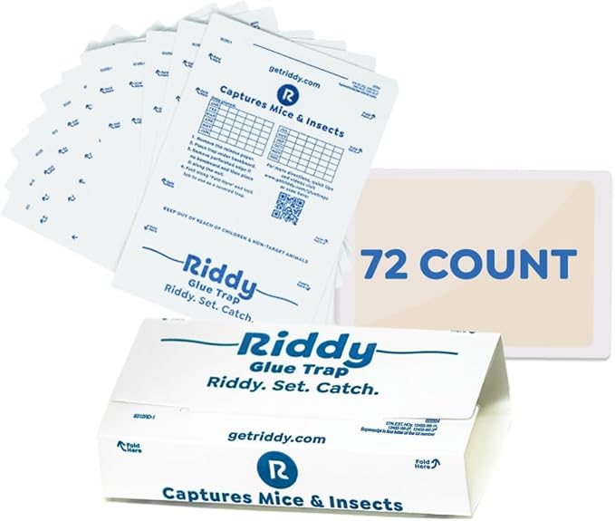 Riddy Glue Boards, 72 Boards, Pre-Baited, Ready to Use Mouse Traps Indoor for Home, Sticky Adhesive