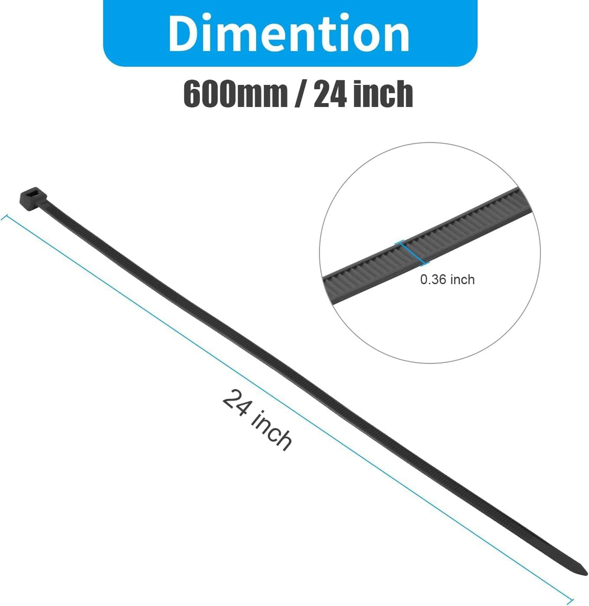 XINGO 24 Inch White Large Zip Ties Heavy Duty 500 Pack, 200 LBS Ultra Strong Plastic Wire Ties
