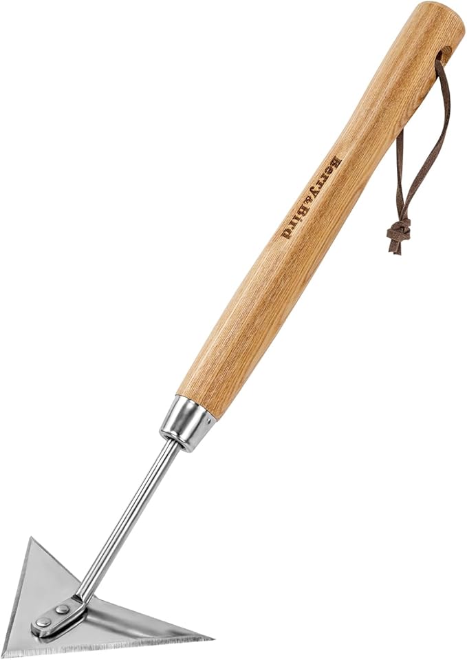 Berry&Bird Triangle Hand Hoe, 15.2'' Winged Weeder Garden Hoes with Short Wood Handle, Gardener
