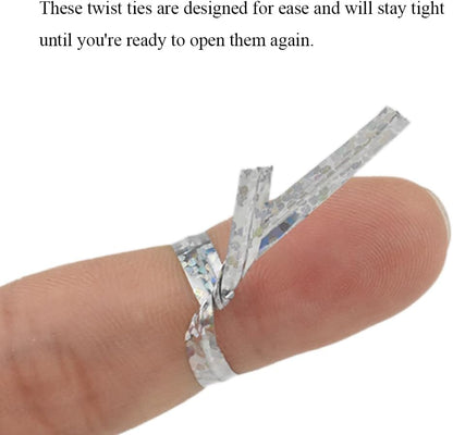 HAHIYO 300Pcs 4inches Holographic Silver Metal Twist Ties Bread Candy Coffee Bag Ties Plant Garden