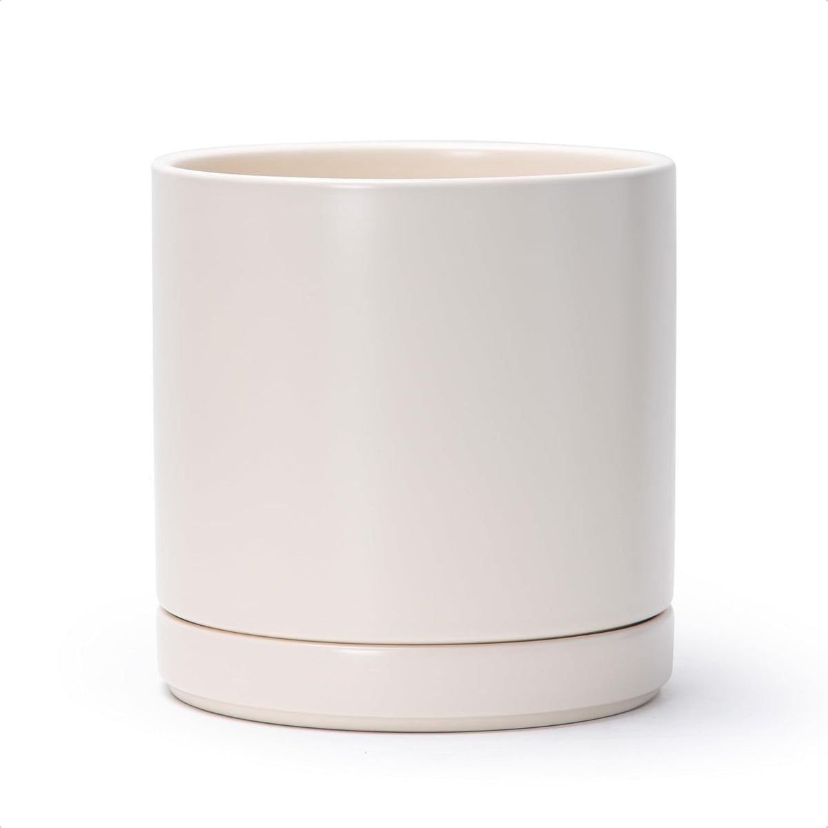D'vine Dev 8.2 Inch Ceramic Planter Pot with Drainage Hole and Saucer, Indoor Cylinder Round
