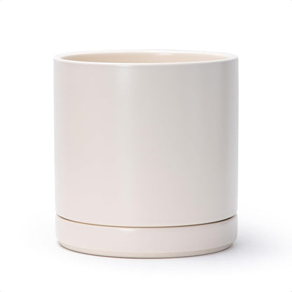 D'vine Dev 8.2 Inch Ceramic Planter Pot with Drainage Hole and Saucer, Indoor Cylinder Round