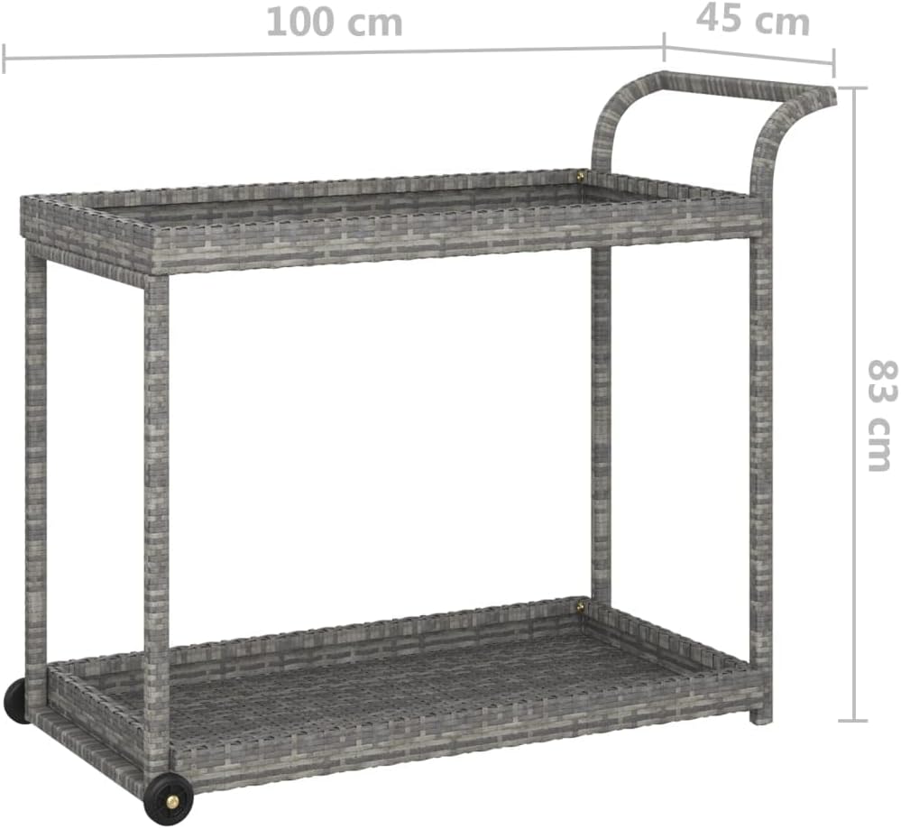Outdoor Rolling Wicker Bar Cart with Storage Shelves, Portable Bar Cart with Wheels, Patio Kitchen