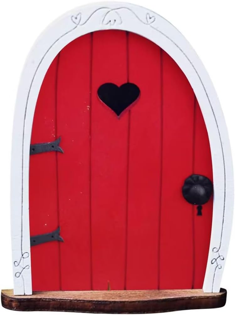 Red Streak Mini Fairy Garden Door for Tree, 3D Miniature Fairy Door for Fairytale Tiny House Doors
