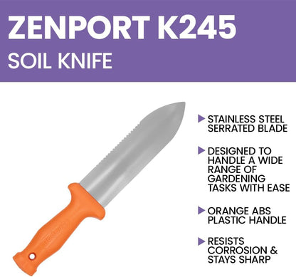 Zenport K245 ZenBori Soil Knife, Serrated, 6 Inch Stainless Steel Blades, Orange - 3 Pack