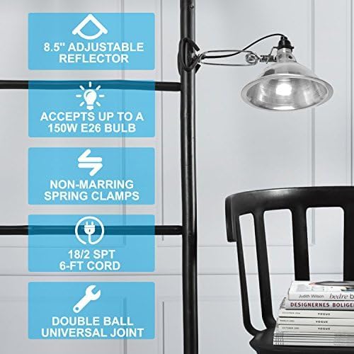 Simple Deluxe Clamp Lamp Light with 8.5 Inch Aluminum Reflector Up to 150 Watt E26 Socket (No Bulb