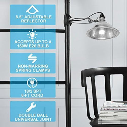 Simple Deluxe Clamp Lamp Light with 8.5 Inch Aluminum Reflector Up to 150 Watt E26 Socket (No Bulb