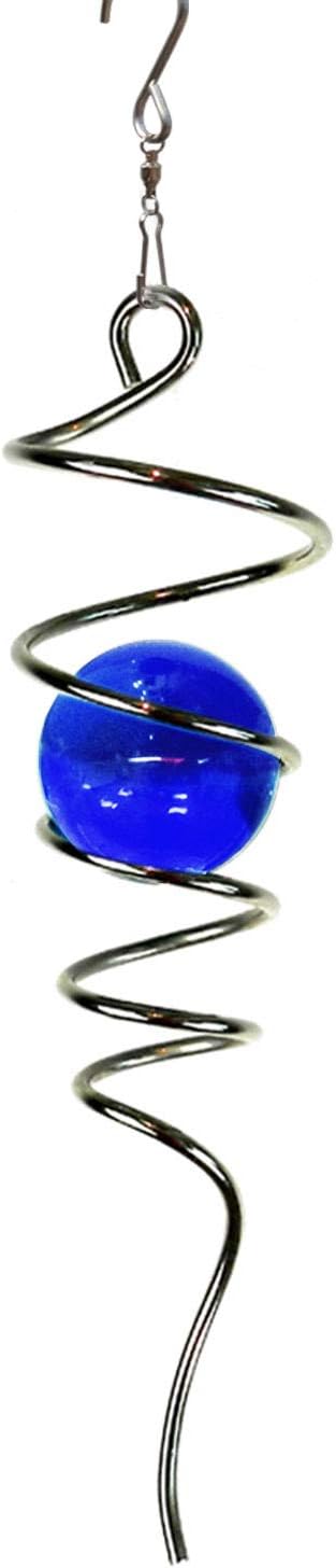 FONMY Gazing Ball Spiral Tail -Decorative Wind Spinner 11" inch Tail and 2" inch Blue Glass Orb.