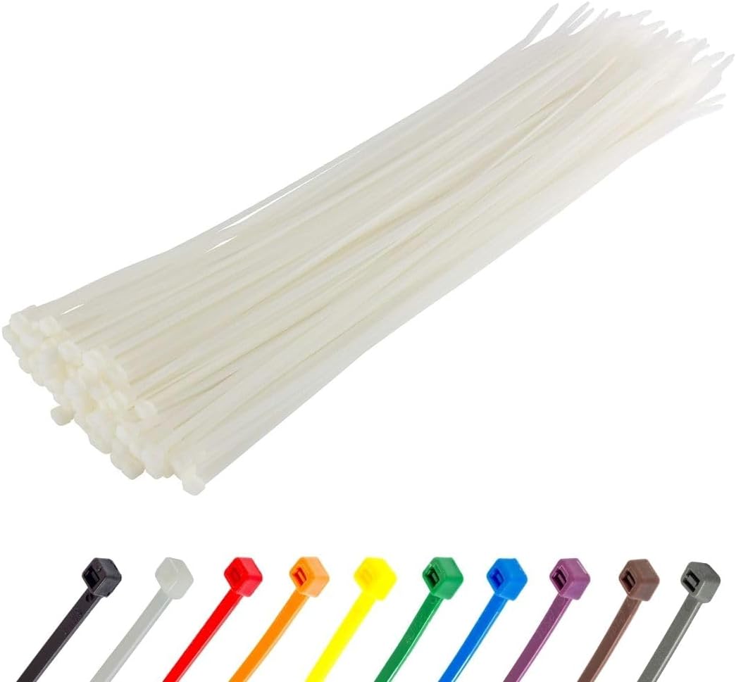 GTSE 8 Inch White/Clear Zip Ties, 100 Pack, 40lb Strength, UV Resistant Strong Nylon Cable Ties