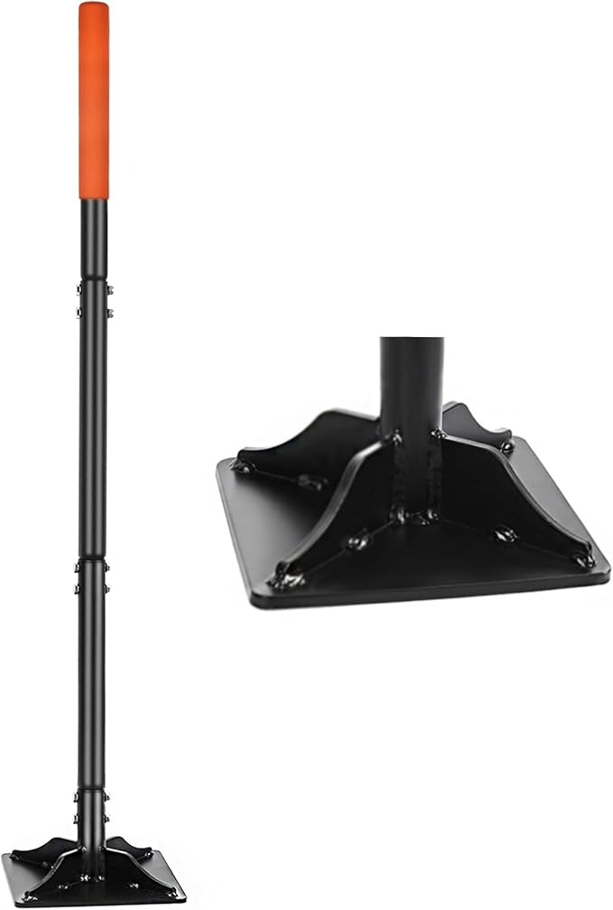 Steel Tamper 8in×8in, 45in Long-Handled Hand Tamper with Rubber Grip, Durable Ground Tamper, Ideal
