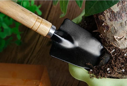 Gardenera Bonsai 3PC Gardening Tool Set: Rake, Spade, Shovel - Wooden Handles - Best Kit for Potted
