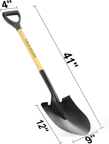 HIGHLIGHT Spade, Heavy Duty Gardening Shovel, Garden Shovel 41 inch for Digging, Round Shovel with