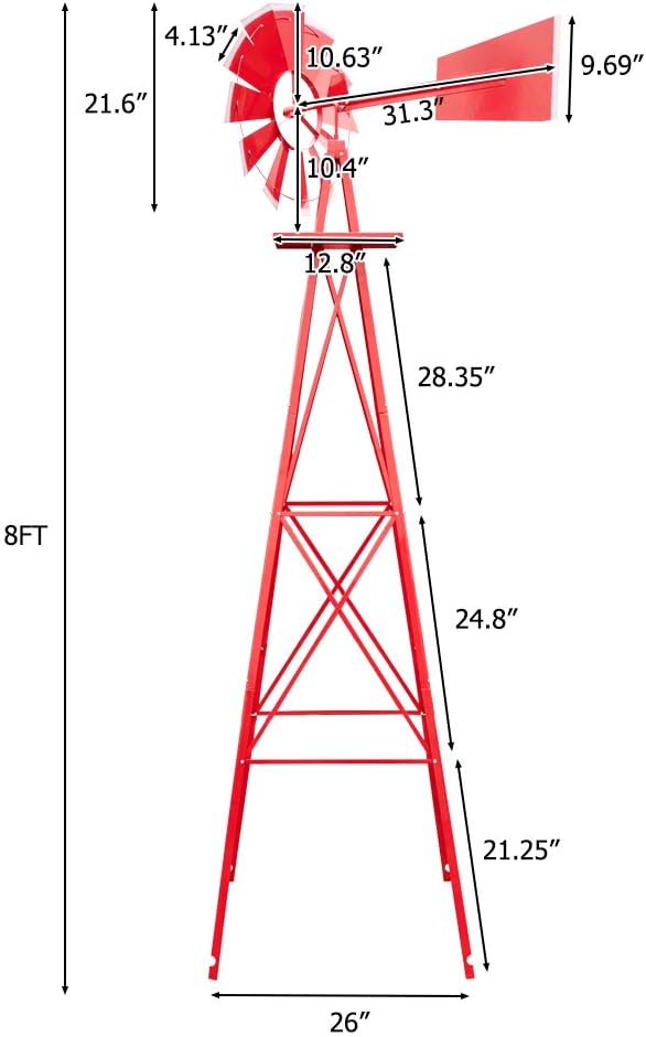 Garden Windmill for Yard Decor, 8 ft Tall Metal Windmill with Spinning Blades, Weather-Resistant