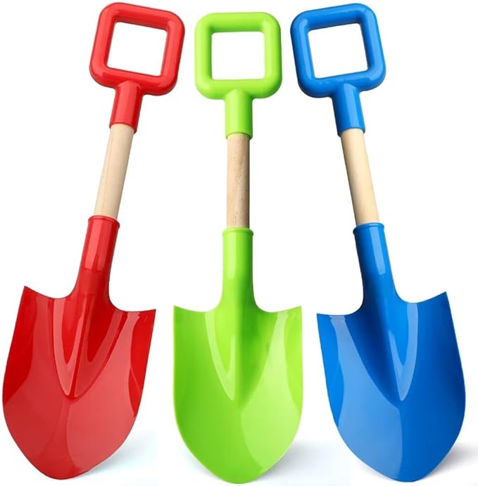 16" Beach Sand Shovels Toys for Kids, Gardening Tool Kits, Sturdy Long Wooden Spade for Sand Snow