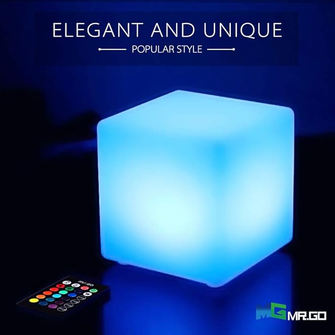 Mr.Go 10-inch Rechargeable LED Cube Light w/Remote, 16 RGB Colors & Dimmable LED Cube Lamp Night