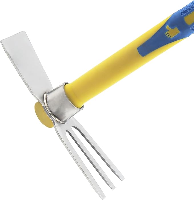 2 PCS Garden Hoe Tools, Stainless Steel Cultivator Hand Tiller and Hand Pick Axe with Fiberglass