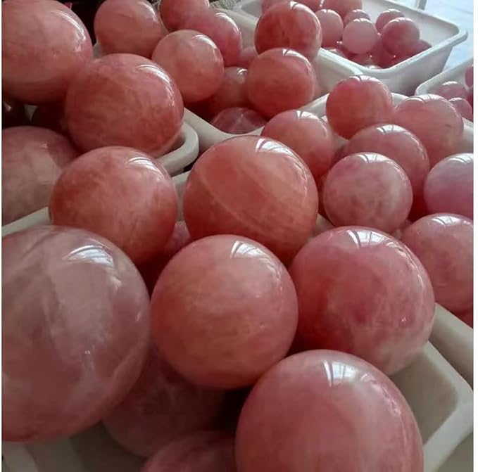 StoneStory Rose Quartz Crystal Sphere Ball with Wood Stand Large Healing Crystals Sphere Sculpture