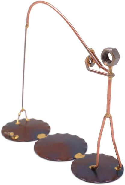 Fisherman with Fish On Collectible Handmade Metal Art Figurine, Desk Accessories, Trophy, Boss
