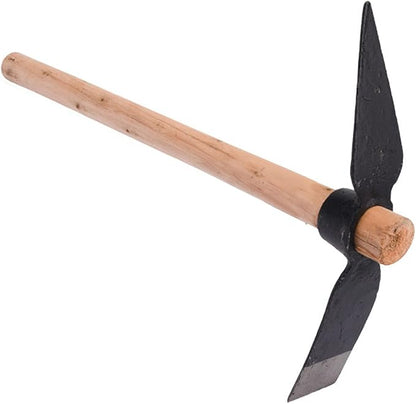 Garden Pick Mattock Hoe, 15.7" High Carbon Steel Dual-Use Tool with Wood Handle for Digging Weeding
