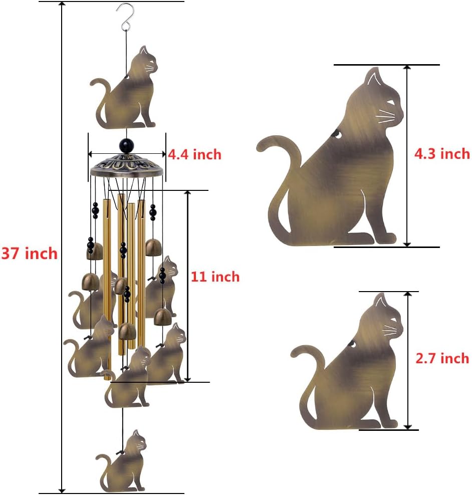 Garden Cat Wind Chimes Outdoor Indoor Decor - with 4 Tubes 7 Cats Wind Chime, Mobile Romantic Cats