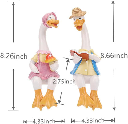 Handside Garden Statues Couple Animal Cartoon Resin Cute Sitting Sculpture Goose Lovers Figurine