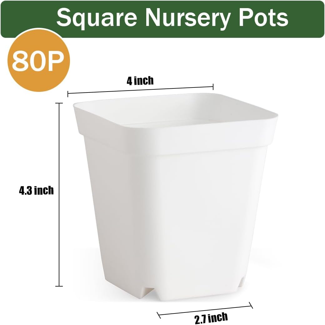BTPLASTIK 80 Pcs Nursery Pots 4 Inch, Plastic Seed Starting Pot with Drainage Holes, Small Sturdy