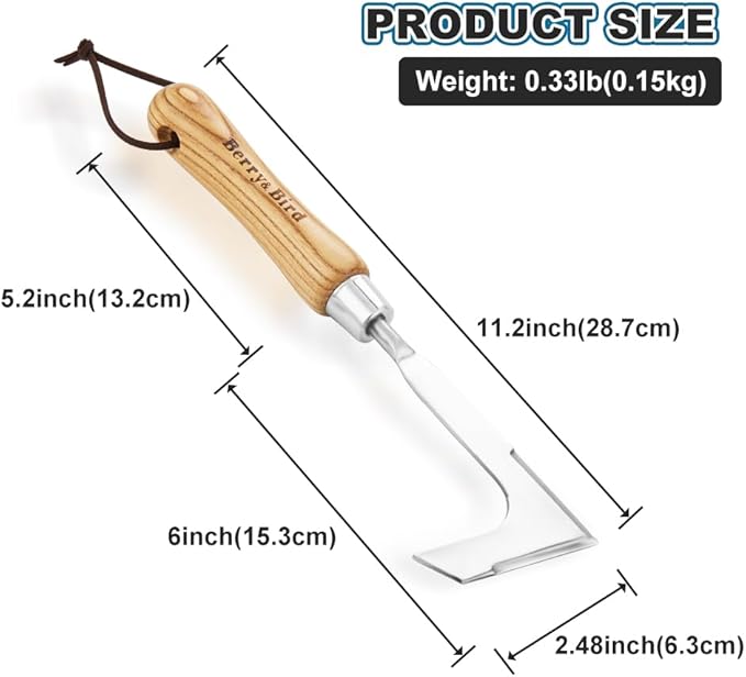 Berry&Bird Crack Weeder, Crevice Weeding Tool, 11.2" Stainless Steel Manual Weeder, L-Shaped