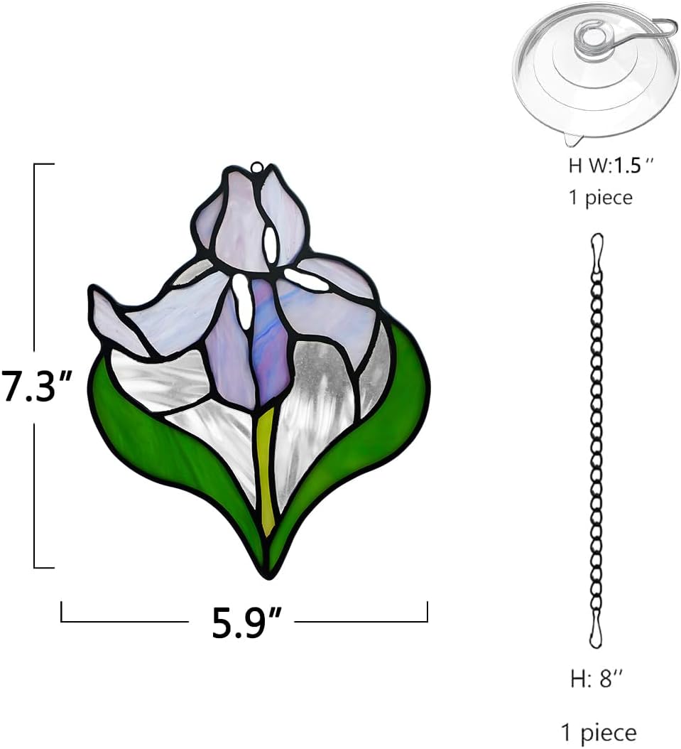 Iris Flower Stained Glass Window Hangings,Iris Flower Gifts for Women,Artificial Flowers Stained