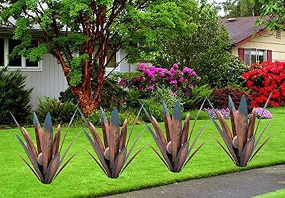 Metal Agave Plant Garden Art, 2 Pack Big Tequila Rustic Sculpture, Rustic Metal Agave Plants Lawn