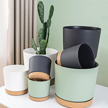 ZMTECH Plant Pots, Set of 3 8'' Self Watering Plastic Planter with Drainage Hole and Saucer, Modern