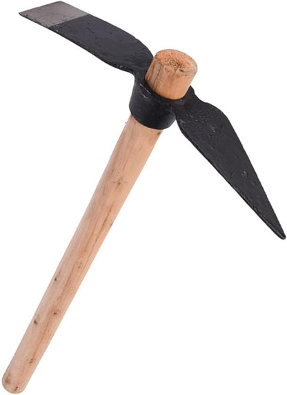 Garden Pick Mattock Hoe, 15.7" High Carbon Steel Dual-Use Tool with Wood Handle for Digging Weeding