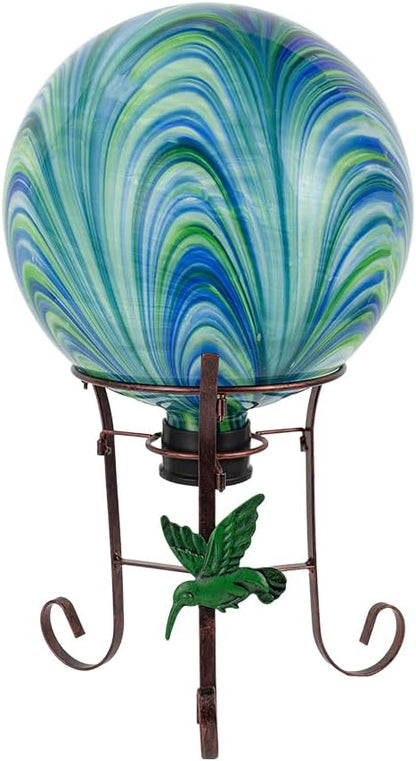 10" Diameter Gazing Ball with 8.5" Metal Stand Indoor Outdoor Glass Globe Sphere Festive Decor Yard