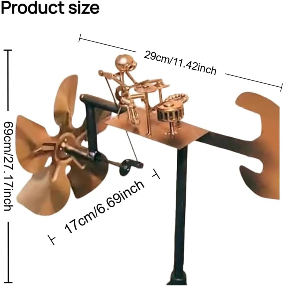 Garden Handmade Metal Rock Band Drummer Guitar Windmill, Kinetic Art Metal Sculpture Wind Spinners