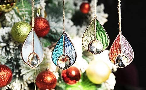 H&D HYALINE & DORA Art Stained Glass Suncatcher Teardrop Ornament, Suncatchers Hang for Window