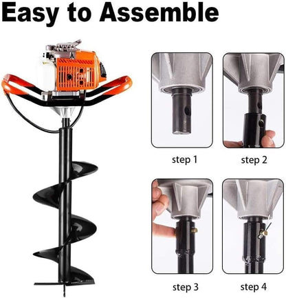 72cc Post Hole Digger 2-Stroke Petrol Gas Powered Earth Digger with 2 Extension Rods（24" & 24"） + 3