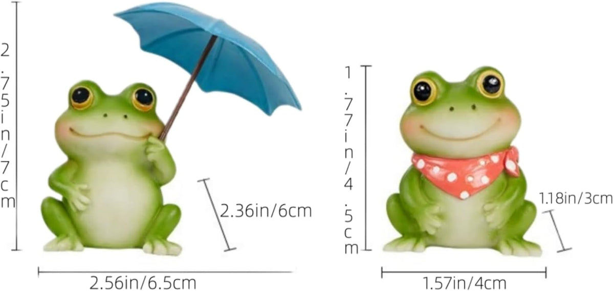 Frog Figurine with Umbrella, Decorative Outdoor Statue Set of 2,Collection Miniature Fairy Garden