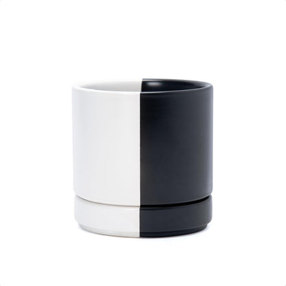 D'vine Dev 4.7 Inch Ceramic Planter Pot with Drainage Hole and Saucer, Indoor Cylinder Round