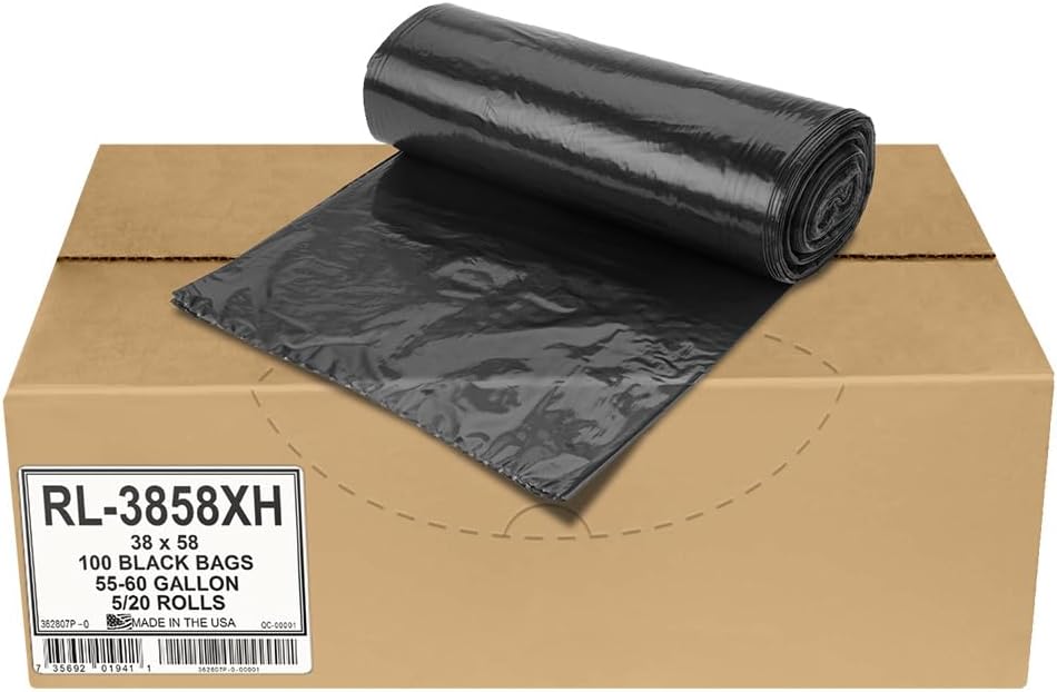 Aluf Plastics 55 Gallon Trash Can Liners (100 Count) - 38" x 58" - Thick 1.5 MIL Equivalent Black