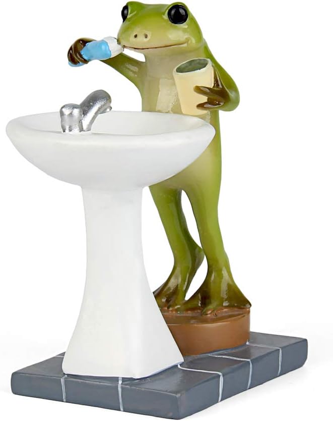 Tfro & Cile Frog Garden Statue Decor Miniature Animal Figurine Outdoor Fairy Brushing Teeth