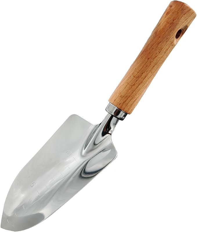 Garden Tool Shovel for Digging Gardening Trowel for Lawn Planting Stainless Steel Spade Wooden