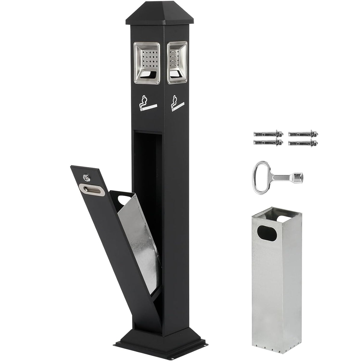 120cm Standing Waste Containers Trash Cans, Rubbish Bin Indoor Outdoor Stainless Steel Vertical