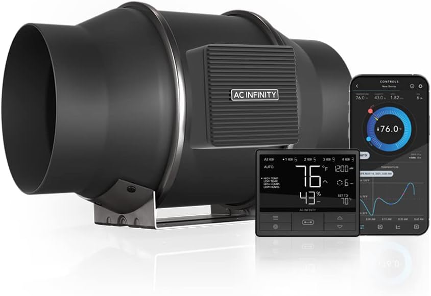 AC Infinity CLOUDLINE PRO T6, Quiet 6” Inline Duct Fan with Temperature Humidity VPD Controller
