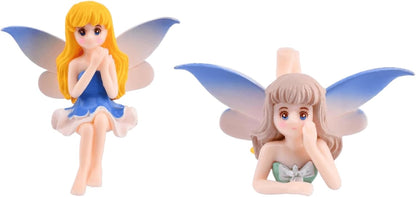 2 Pcs Enchanting Small Fairy Figurines with Fly Wings - Miniature Fairy Garden Accessories for DIY