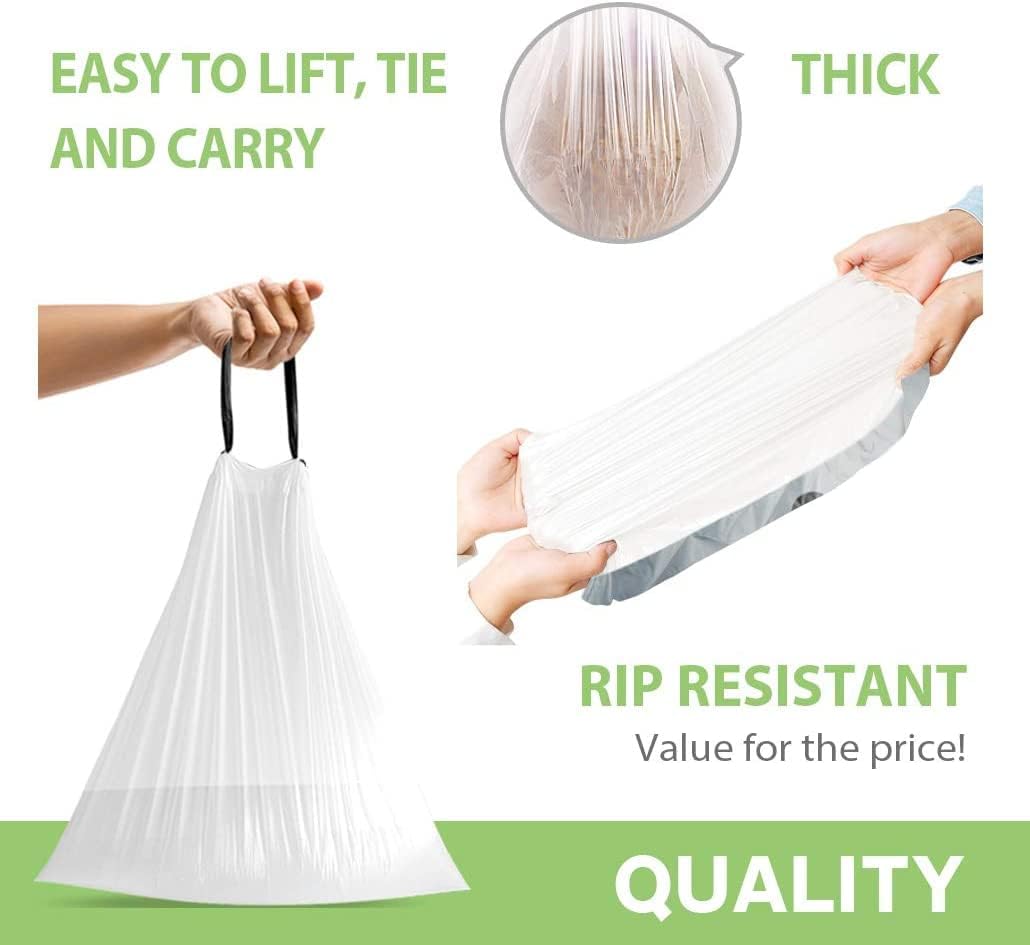4 Gallon 140 Counts Strong Drawstring Trash Bags Garbage Bags by Teivio, Bathroom Trash Can Bin