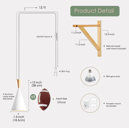 Hanging Grow Light, 20W Full Spectrum Pendant Grow Lights 15FT Power Cord, Decorative Grow Light