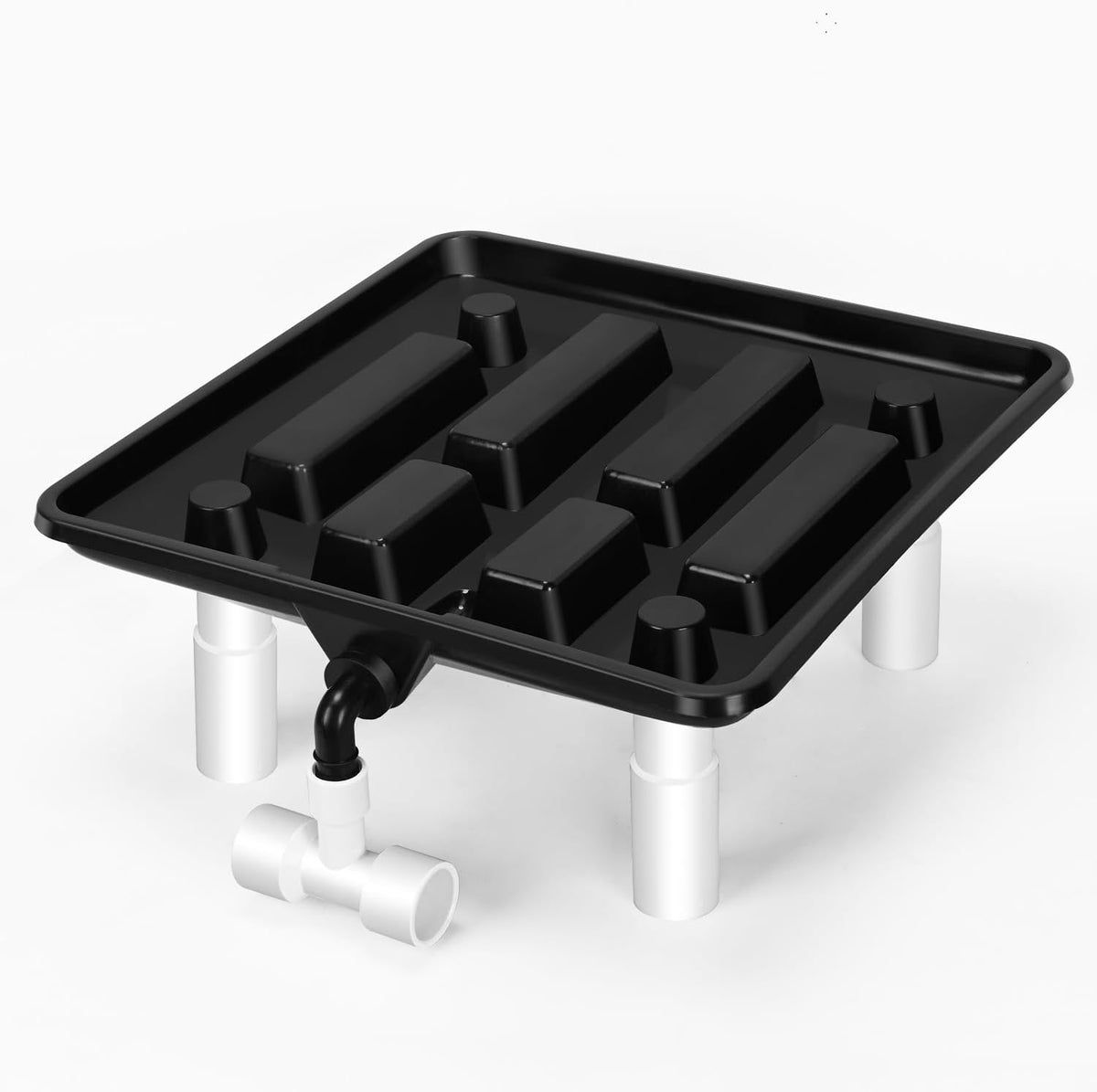 Ez-Pz Runoff Trays 15.5in Garden Flood and Drain Plant Base with PVC Legs and Drain Fitting