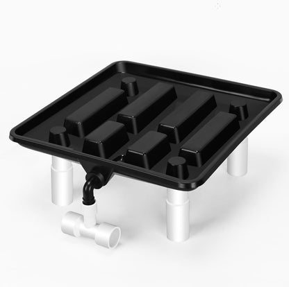 Ez-Pz Runoff Trays 15.5in Garden Flood and Drain Plant Base with PVC Legs and Drain Fitting