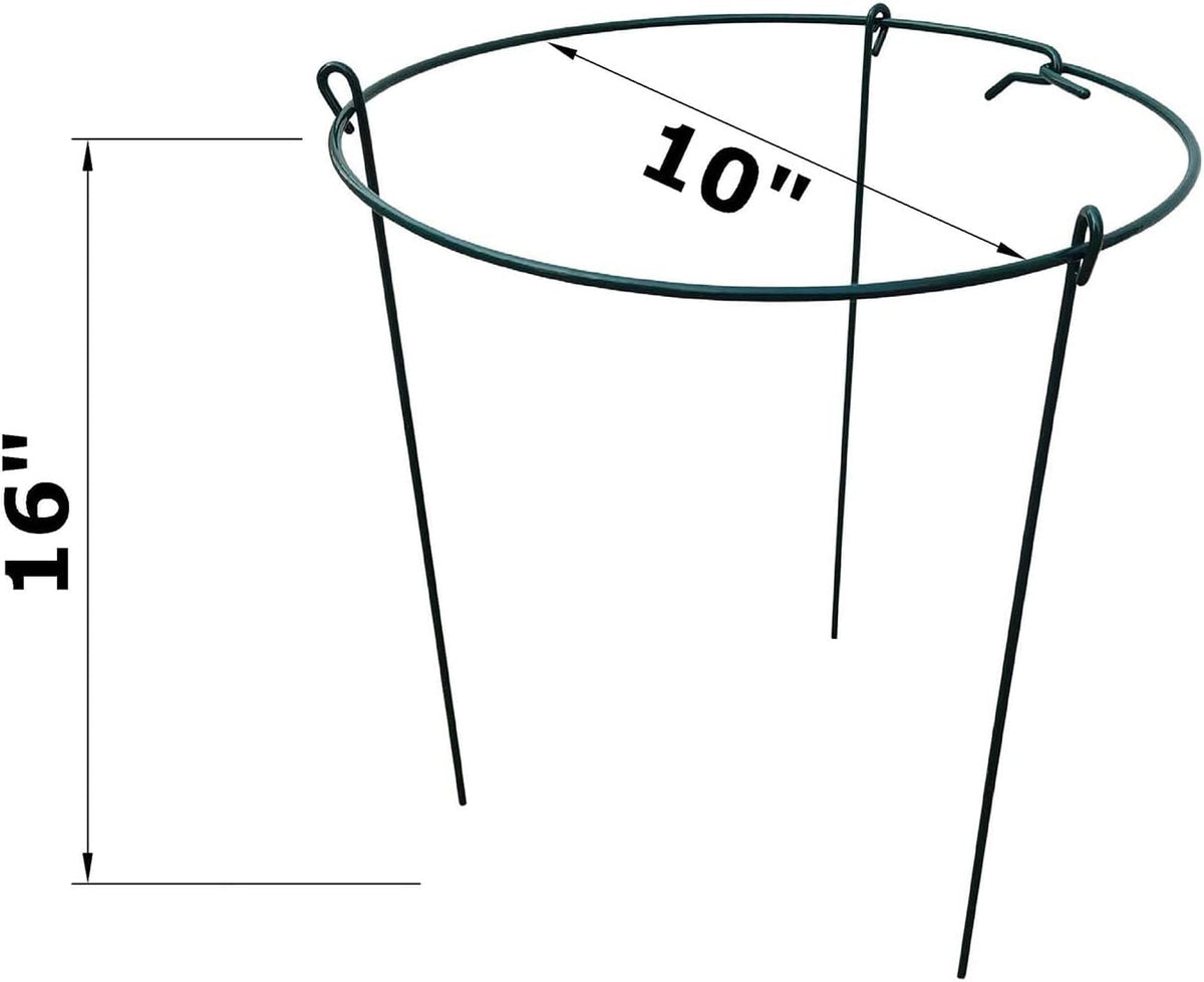 10" Wide x 16" High Peony Cage Rings Garden Plant Support Brace, Pack of 10 Round Metal Plant